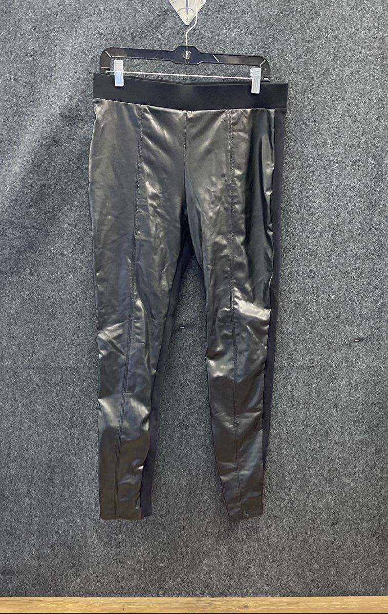 Ann Taylor Factory Women's Black Faux Leather Front Mixed Media Leggings Sz M