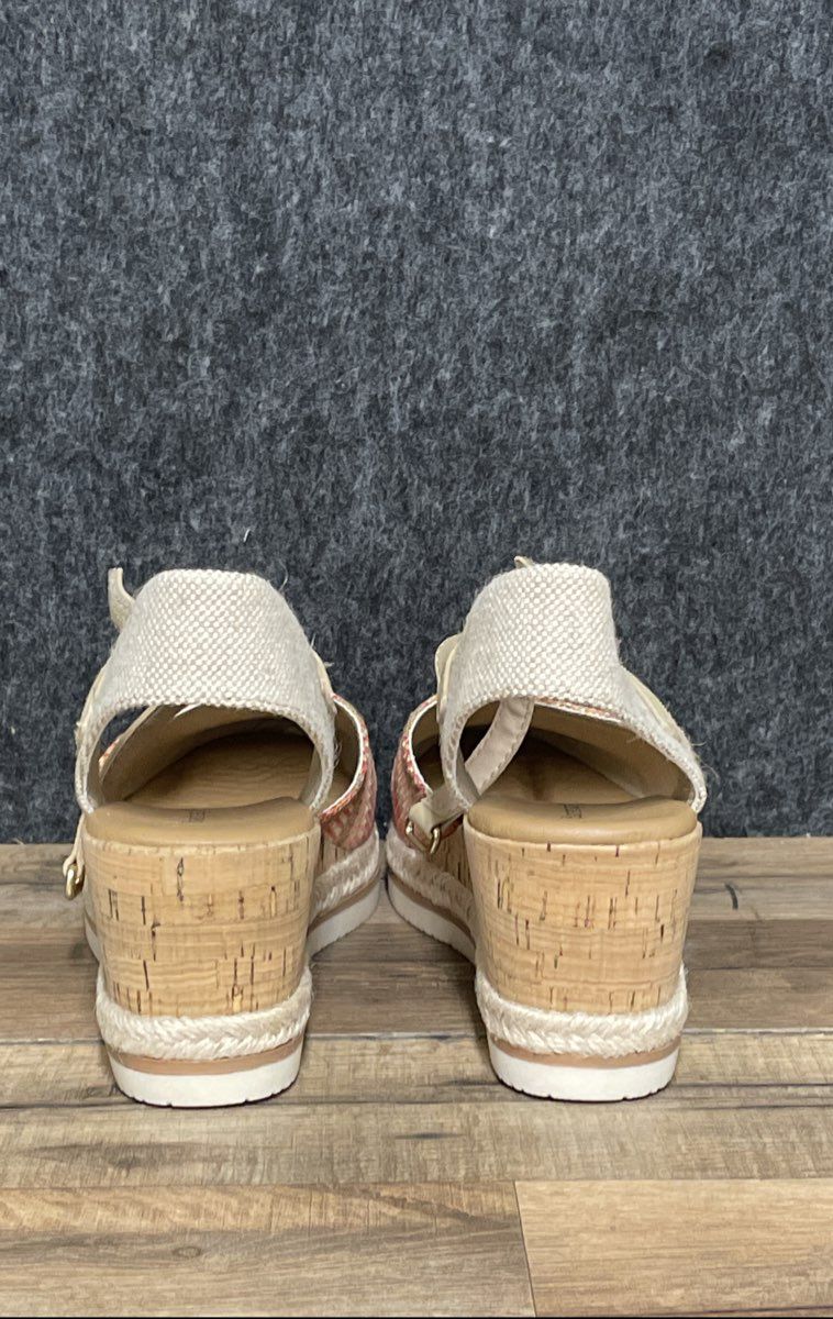 Baretraps Alycia Striped Multicolor Cork Espadrille Wedge Sandals Womens Sz 8 M
