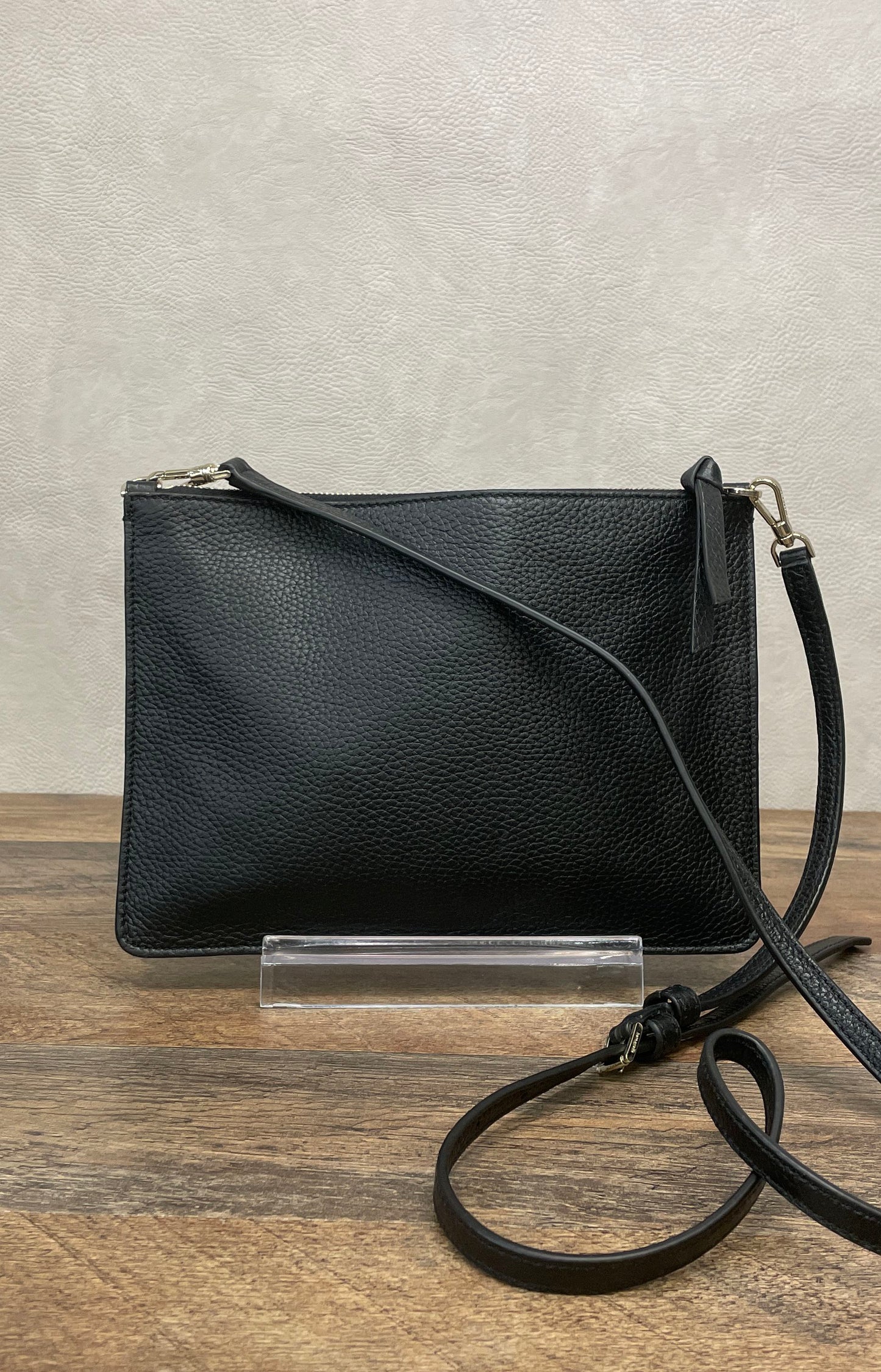 Kate Spade Black Pebbled Leather Slim Crossbody Bag Gold Hardware