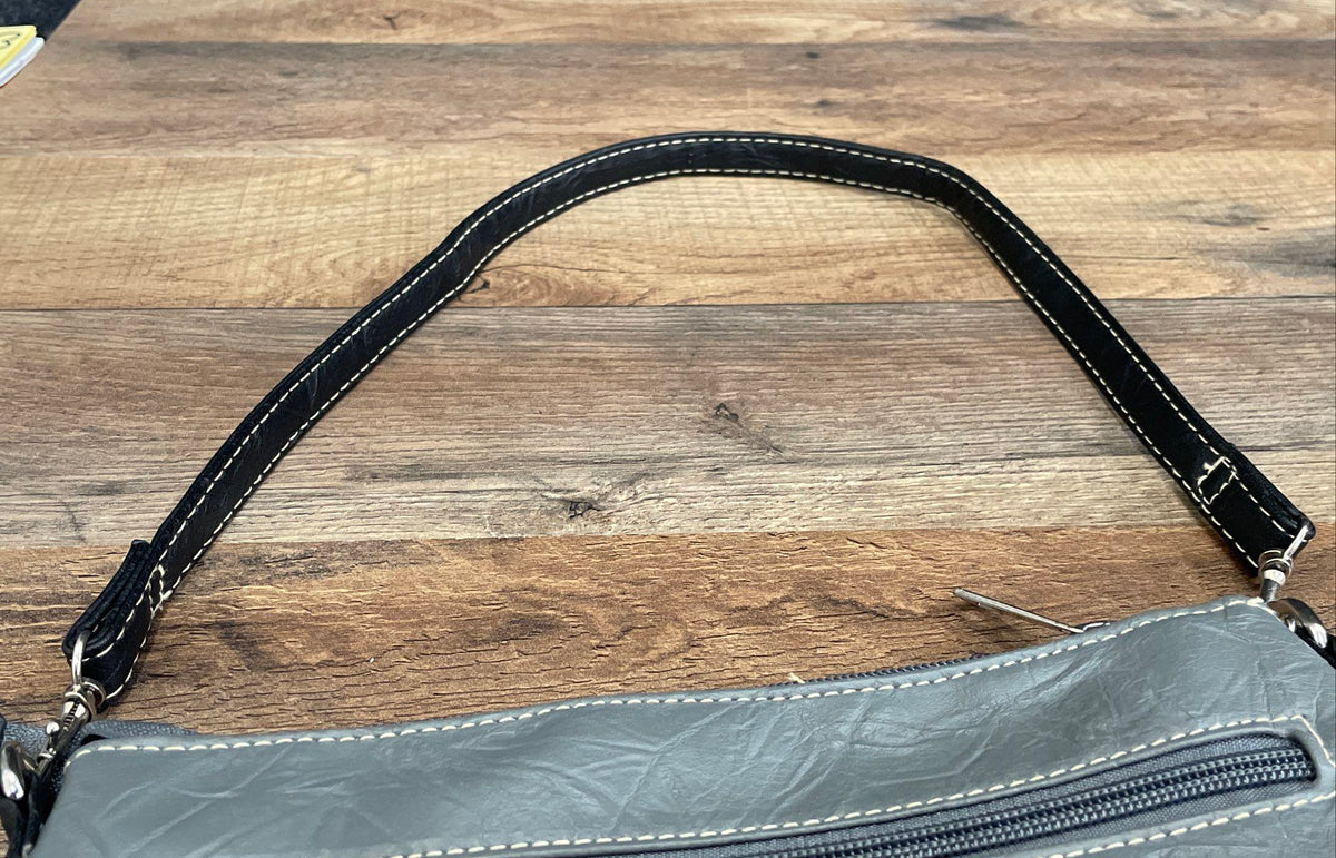 Stone & Co. Grey Black Leather Triple Zip Crossbody Shoulder Bag