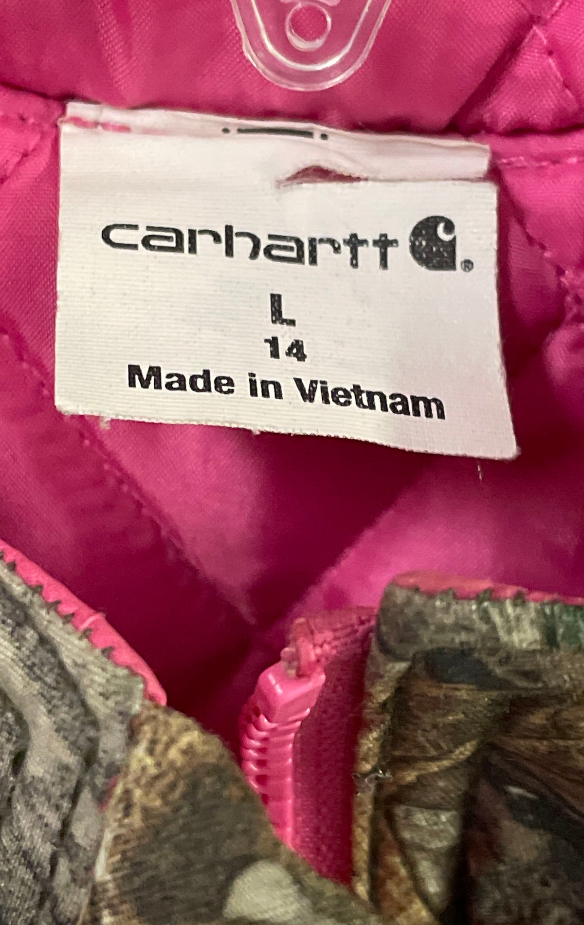 Carhartt Girls Realtree Xtra Camo Pink Insulated Padded Vest Sz L 14