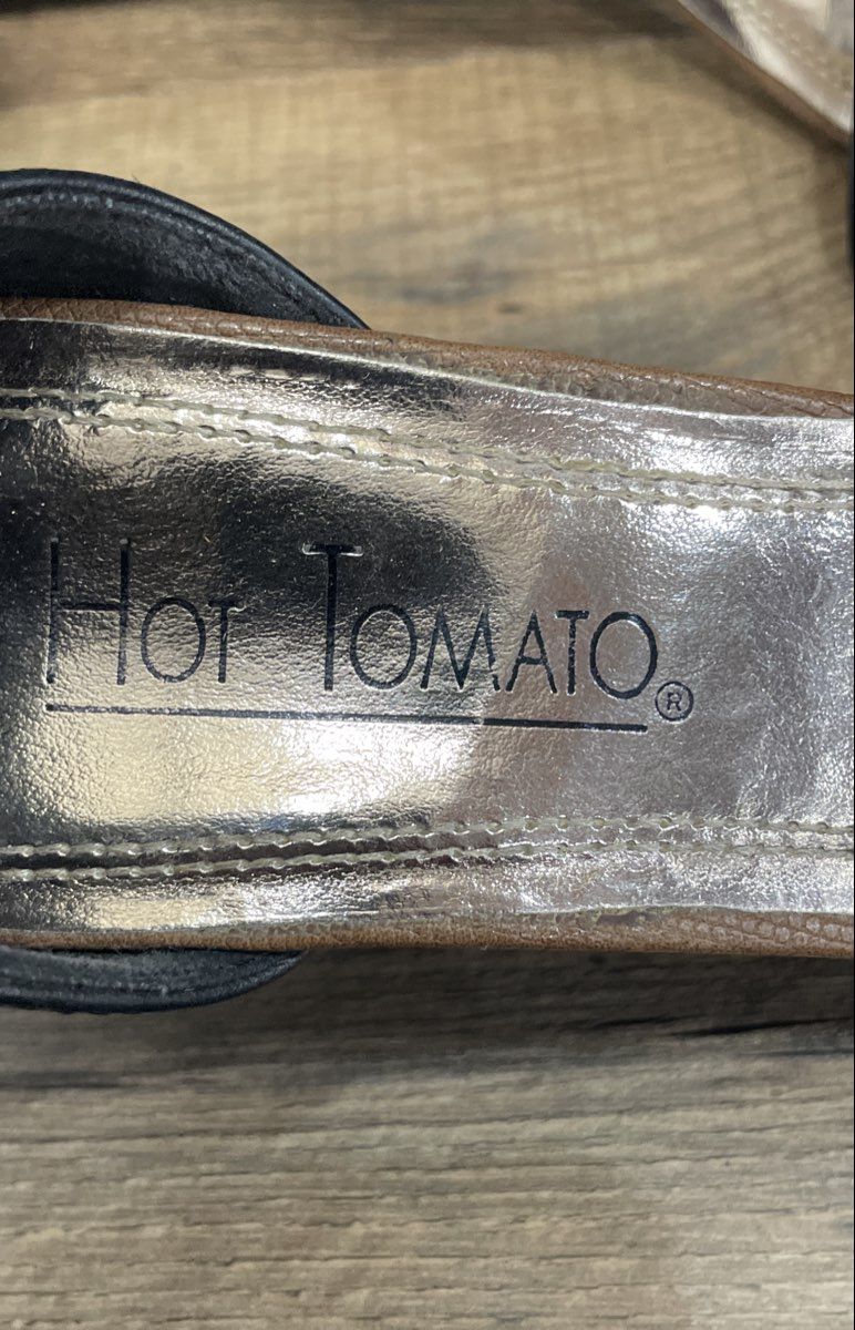 Hot Tomato Black Gold Embellished Ankle Strap Wedge Sandals Women's Size 10M