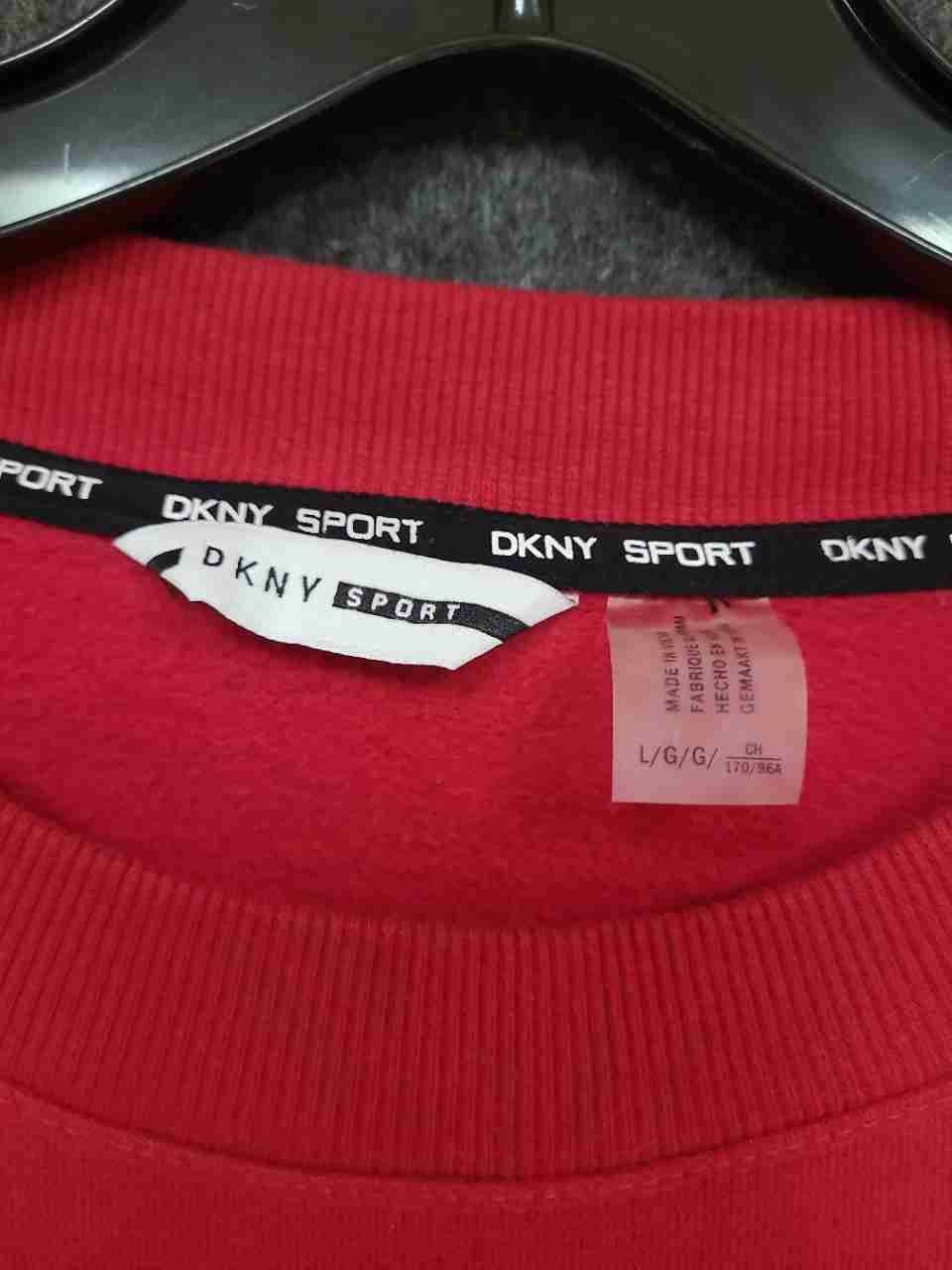 DKNY Sport Women's Red Gold Foil Logo Pullover Cropped Sweatshirt Sz L