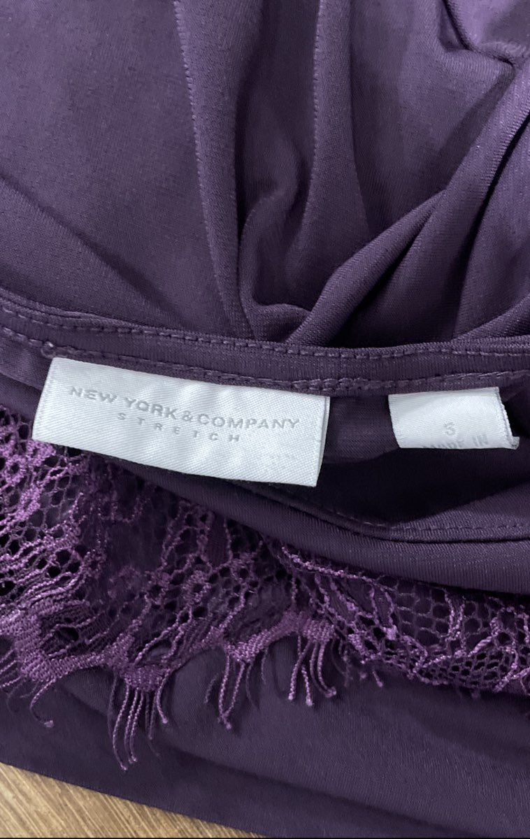 New York & Company Women's Purple Lace Overlay Sleeveless Cowl Neck Top Sz S