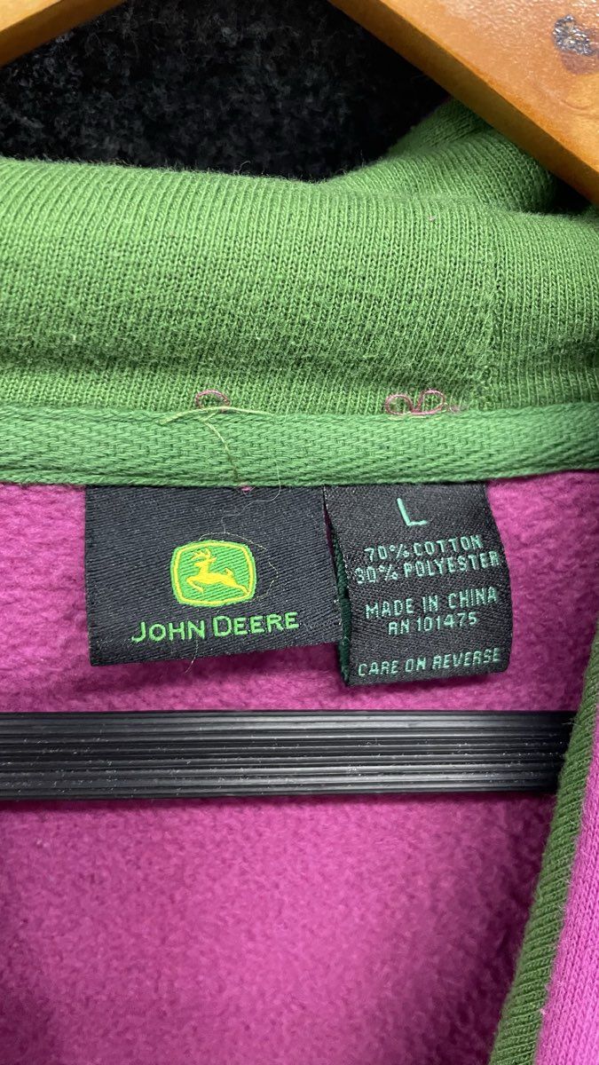 John Deere Women's Hoodie Magenta Pink Green Graphic Crest Pullover Sz L