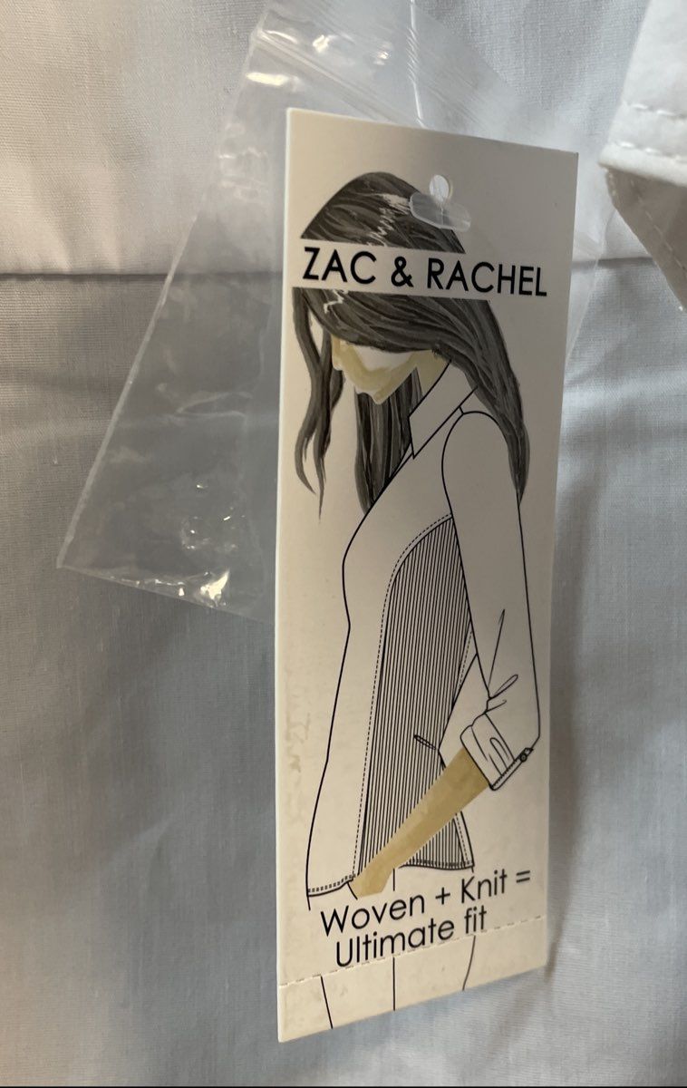 Zac & Rachel Women's White Woven Knit Side Panel Shirt Roll Tab Sleeve Sz S NWT