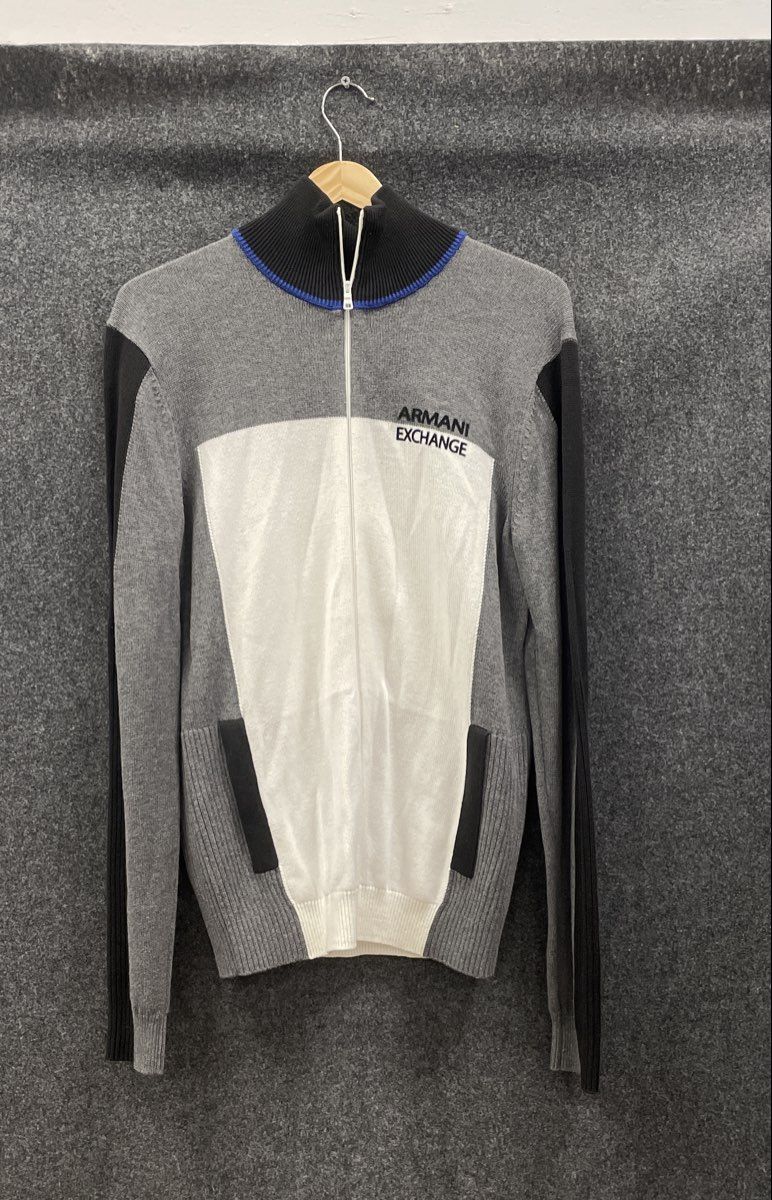 Armani Exchange Men's Full Zip Cardigan Sweater Gray White Colorblock Sz M