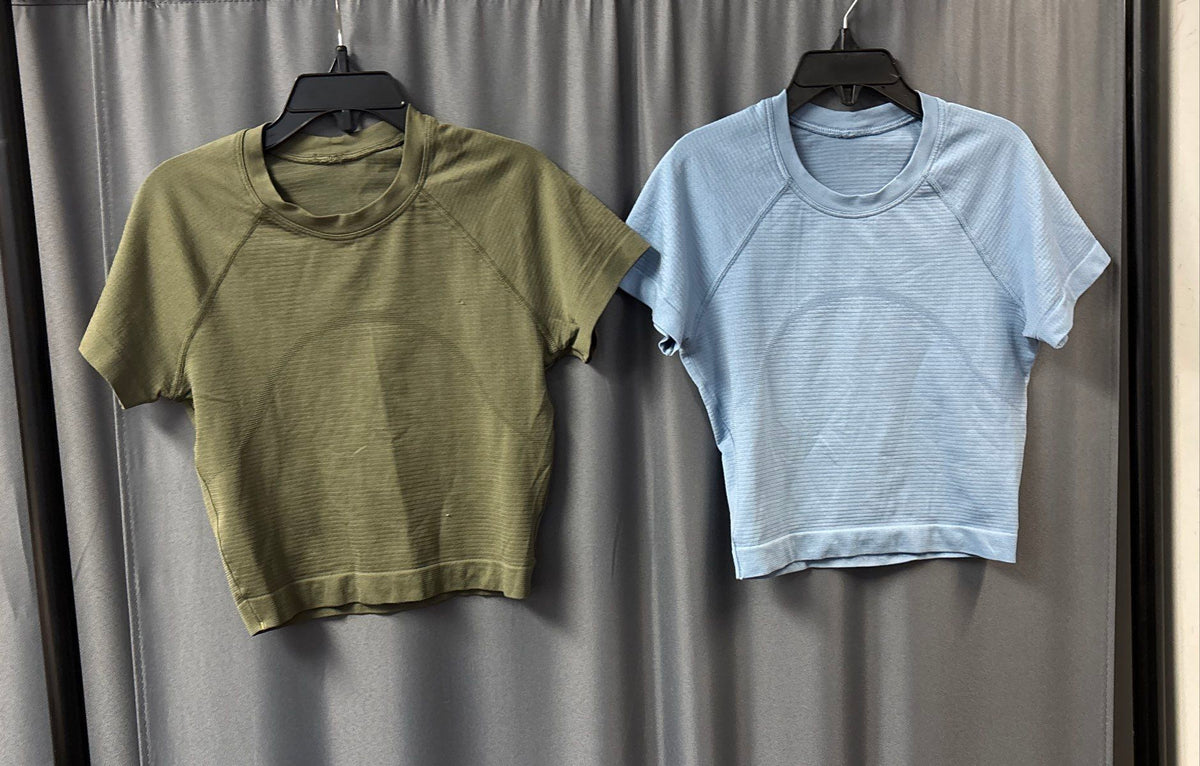 Lot of 2 Lululemon Women's Swiftly Tech Cropped T-Shirts Blue Green Sz XXS