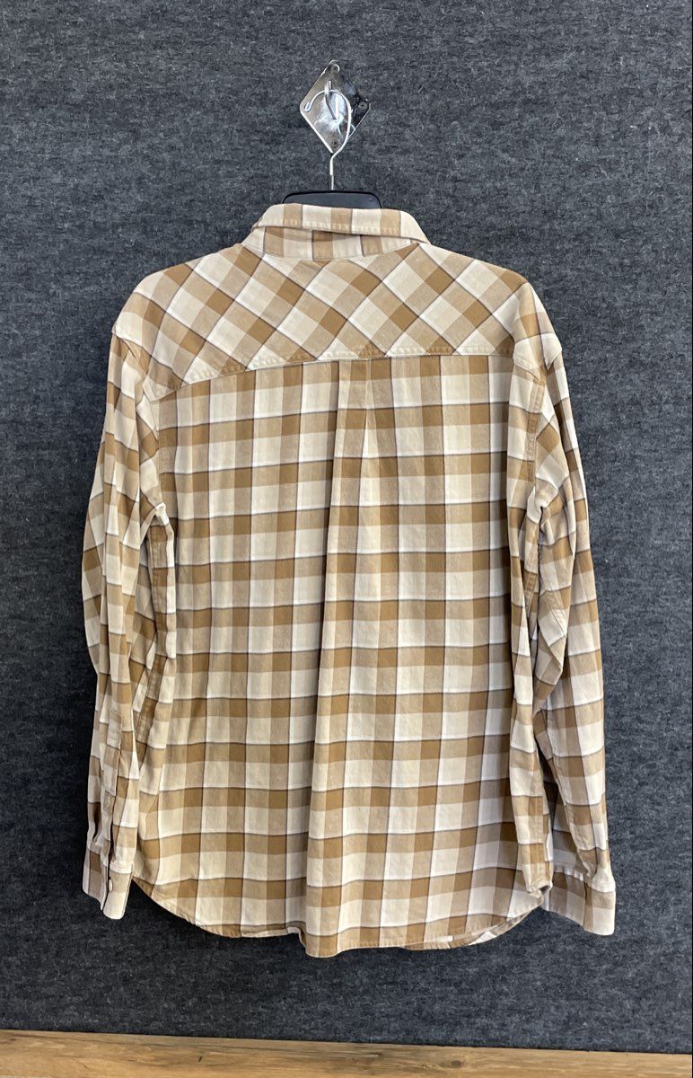 Columbia Men's Long Sleeve Button Down Shirt Tan Brown Plaid Stretch Sz XL