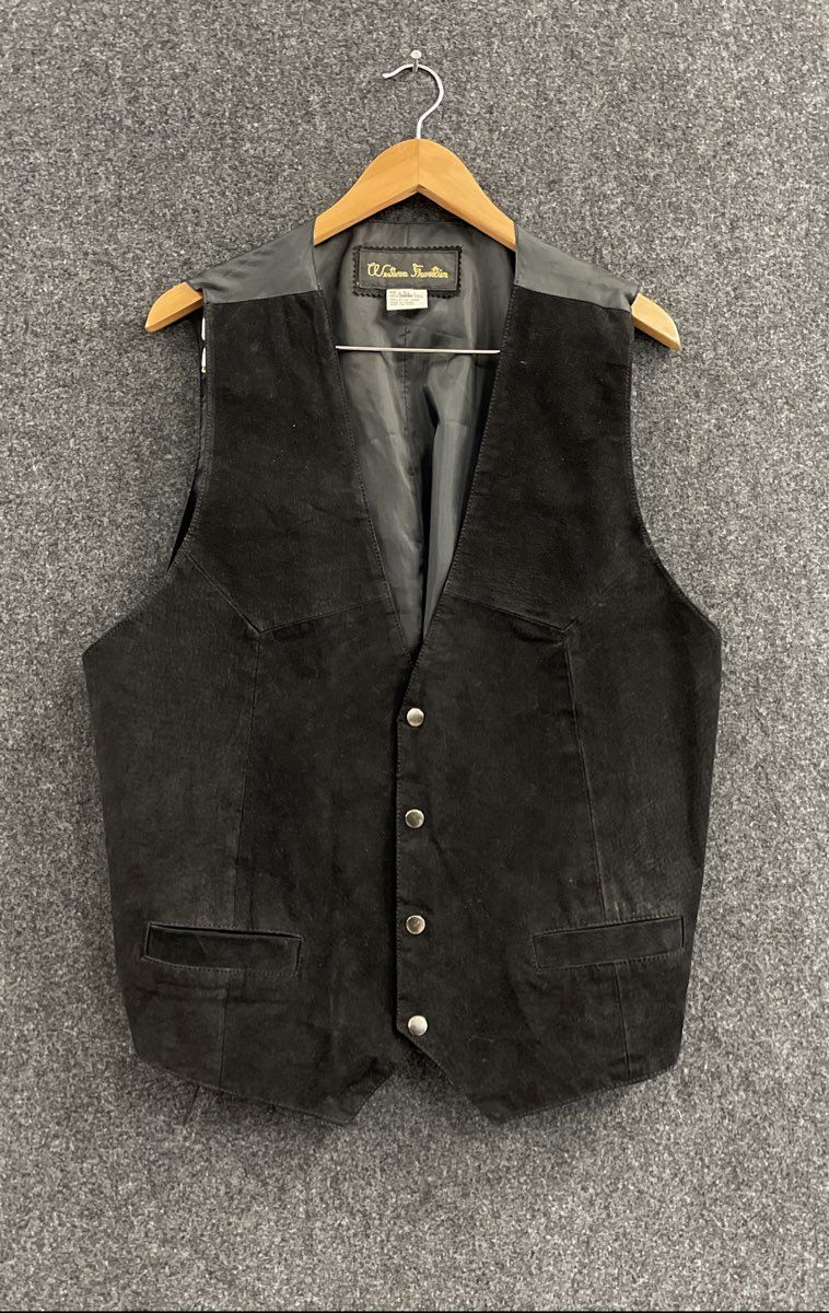 Western Frontier Men's Black Leather Snap Front Western Biker Vest Vintage Sz XL