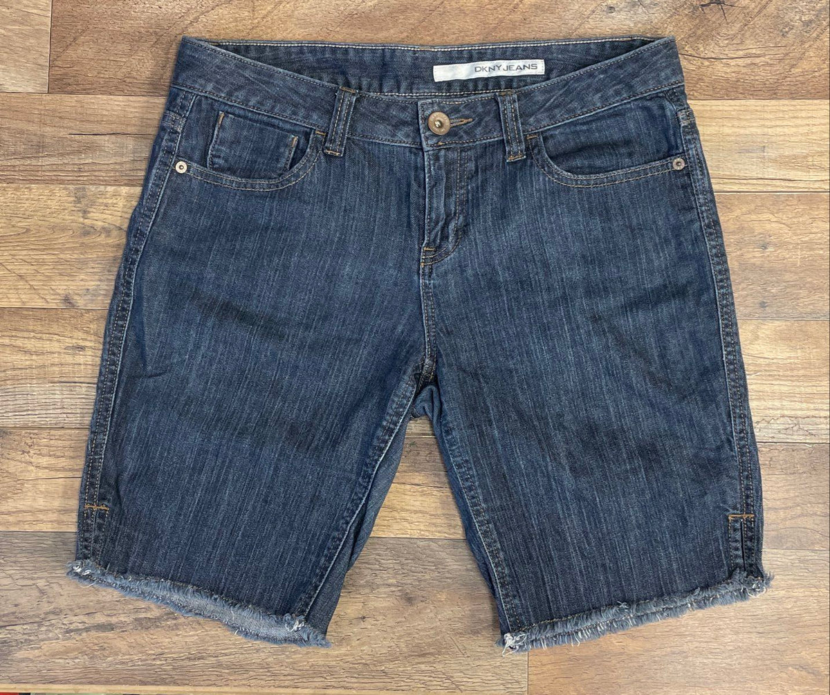 DKNY Jeans Women's Dark Wash Denim Raw Hem Cutoff Shorts Size 10