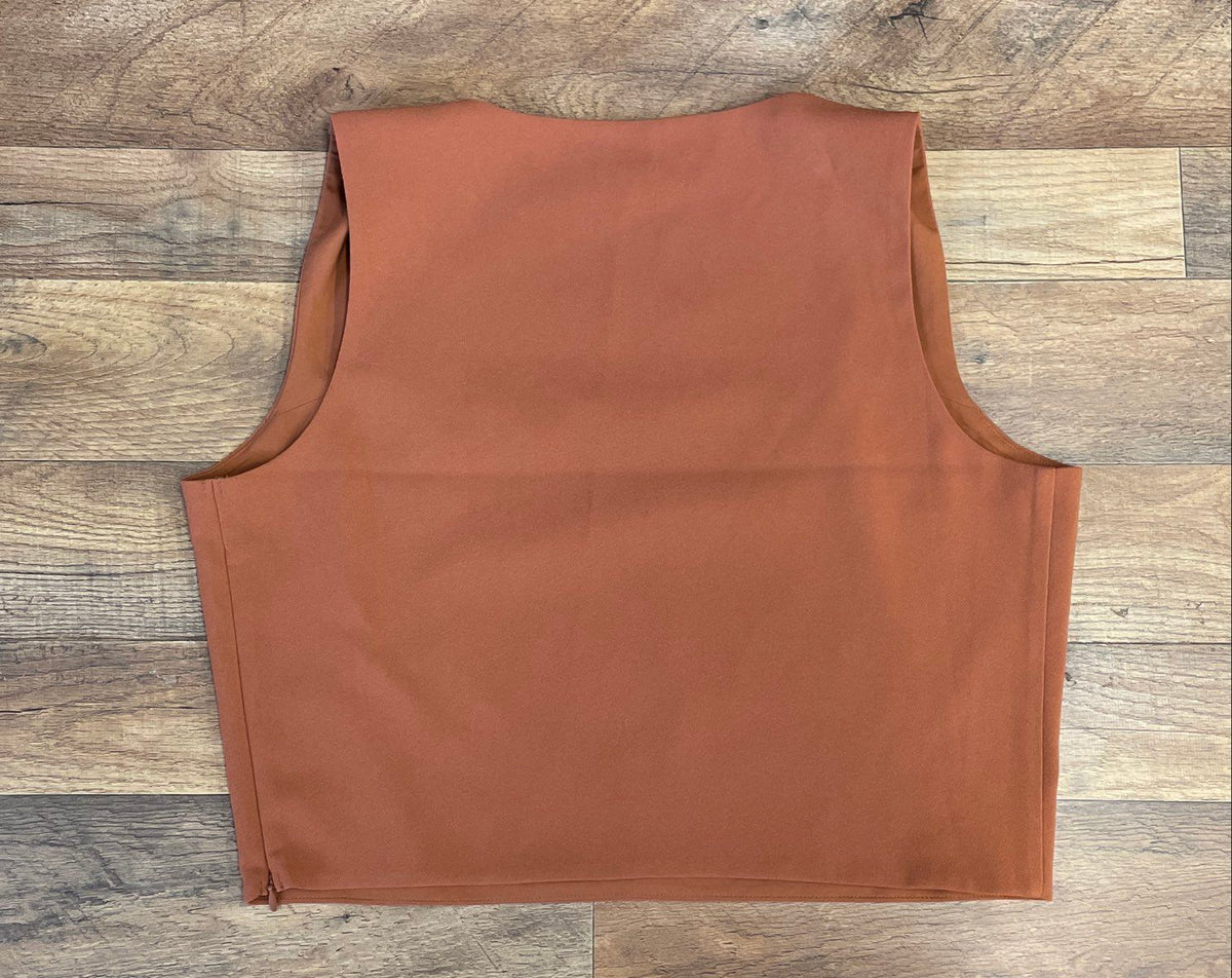 NWT Express Women's Rust Square Neck Sleeveless Cropped Top Tank Sz L