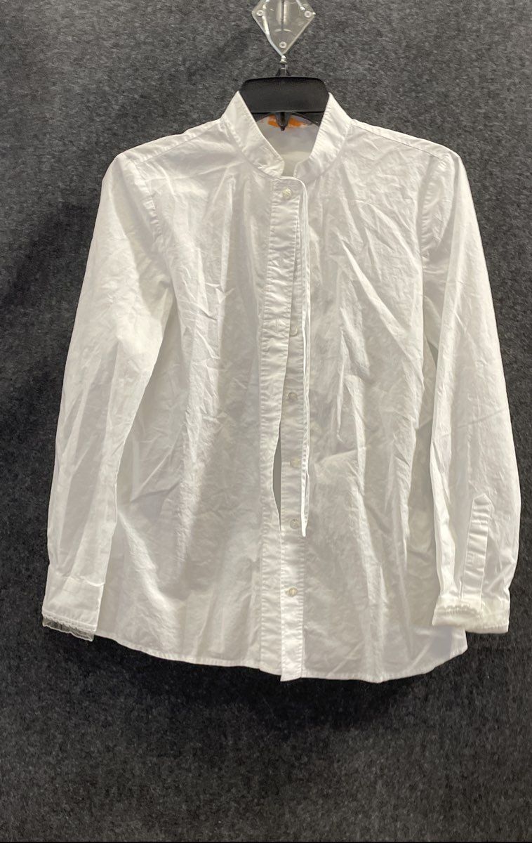 Tory Burch Women's White Band Collar Button Down Shirt Lace Trim Sz 2
