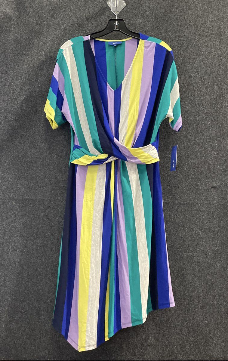 Apt. 9 Women's Crossover Dolman Midi Dress Striped V-Neck Multi-color Sz L NWT