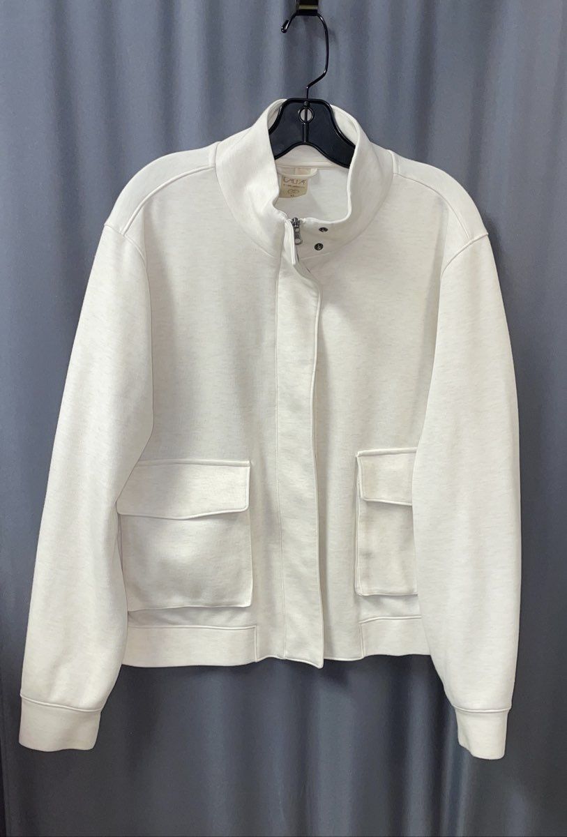 Calia Women's Beige Full Zip Mock Neck Utility Jacket Pockets Sz XL