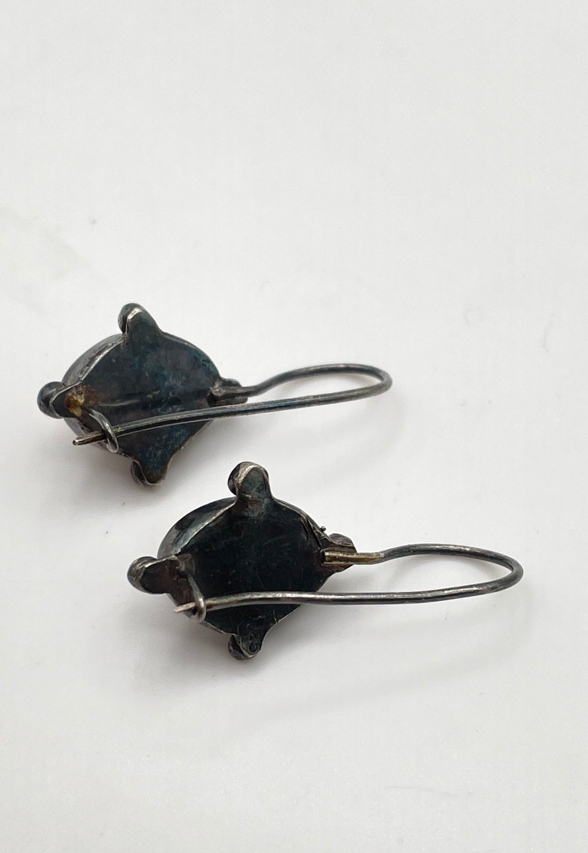 925 Sterling Silver Amber Cabochon Drop Hook Earrings 3.7g