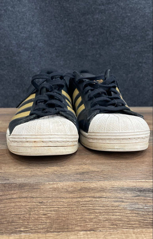 Adidas Superstar Black Gold White Men's Leather Sneakers Size 11.5