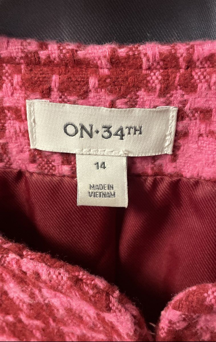 On 34th Women's Pink Houndstooth Wool Blend Collarless Jacket Sz 14