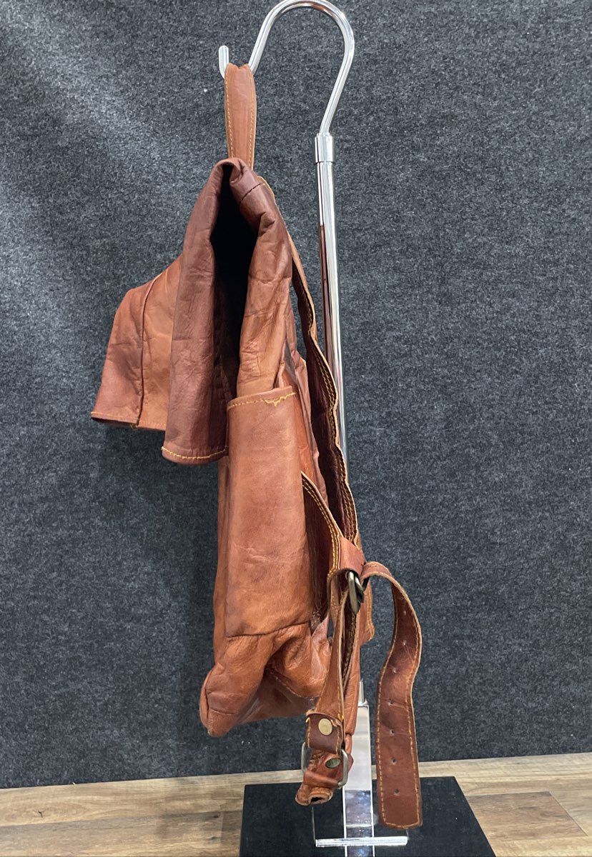 Unbranded Brown Leather Backpack Travel Rucksack Foldover Buckle Straps