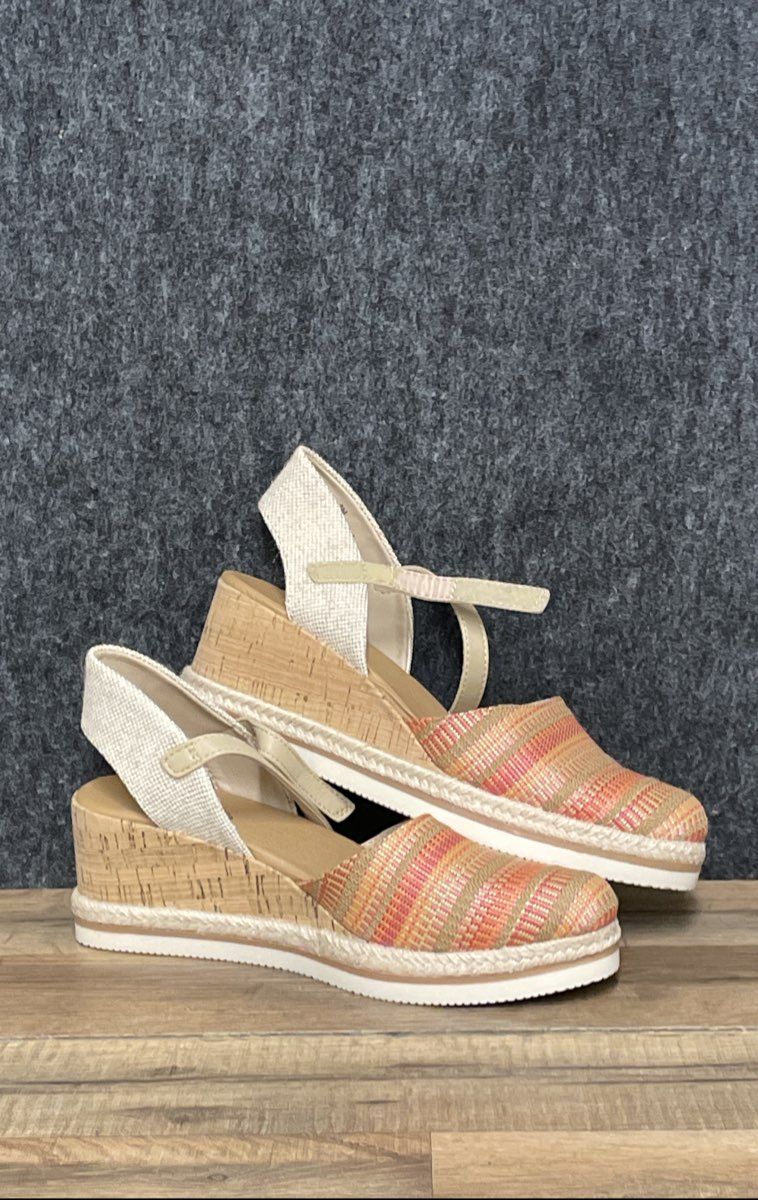 Baretraps Alycia Striped Multicolor Cork Espadrille Wedge Sandals Womens Sz 8 M