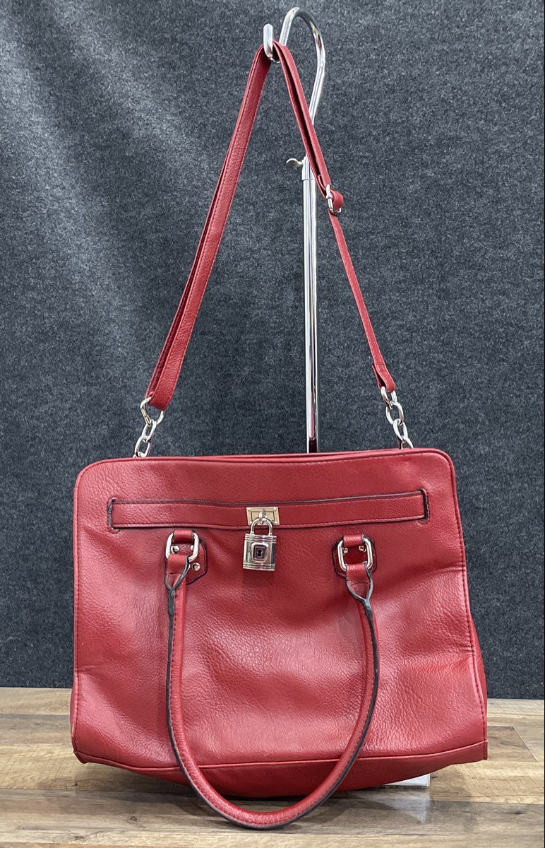 Rosetti Red Leather Pebbled Satchel Large Handbag Crossbody Silver Hardware