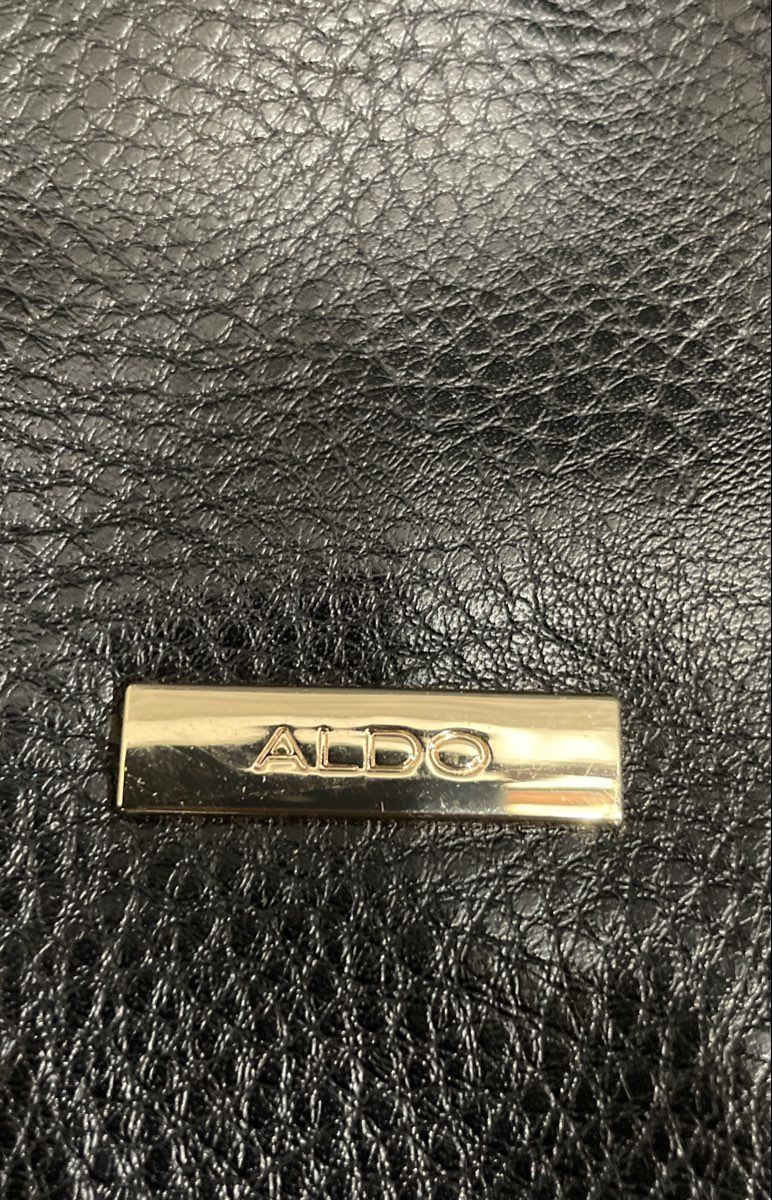 Aldo Black Leather Backpack Gold Hardware Large Pebbled Drawstring Flap