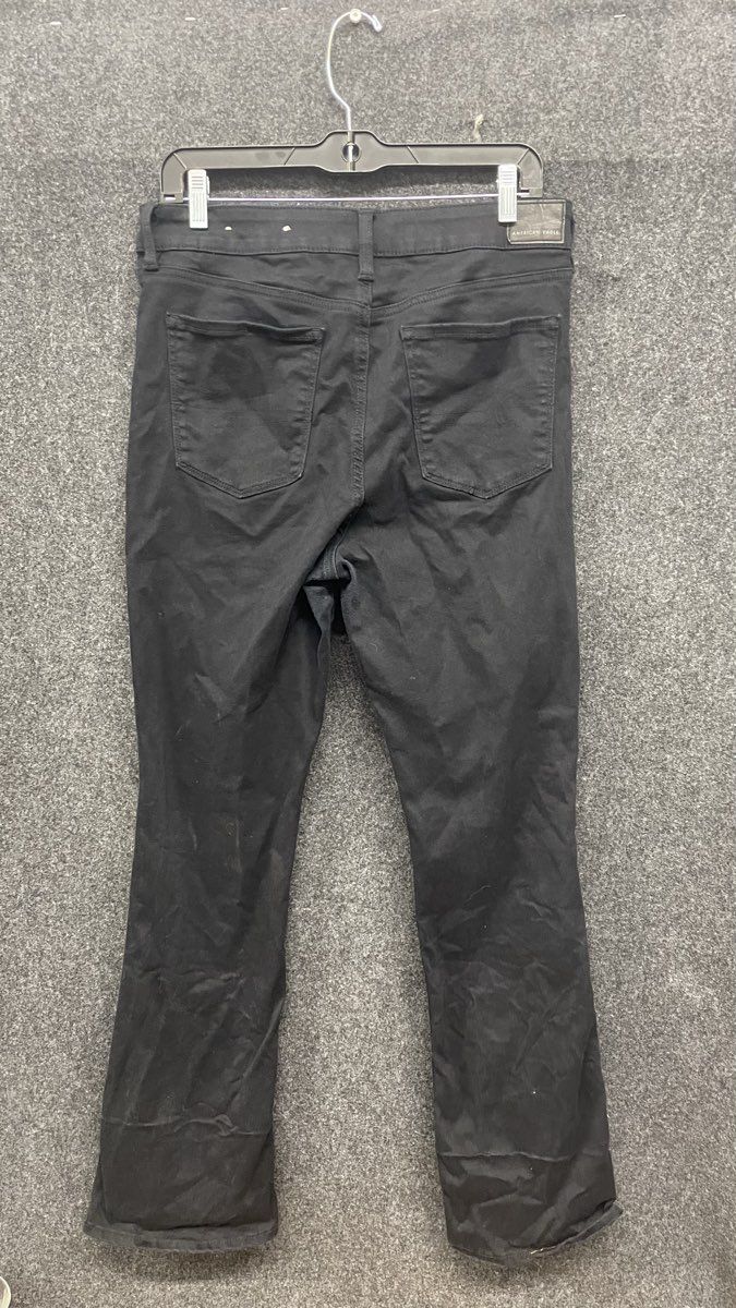 American Eagle Women's Black Hi-Rise Skinny Kick Stretch Split Hem Jeans Sz 12