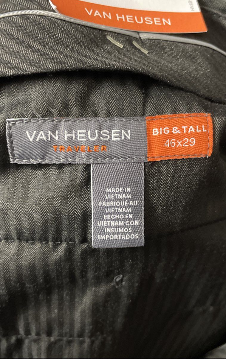 Van Heusen Men's Black Traveler Stretch Non-Iron Dress Pants Slacks 46x29 NWT
