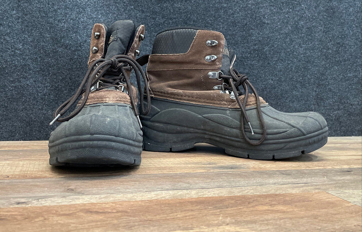 Totes Men's Brown Black Suede Rubber Waterproof Duck Winter Boots Size 9