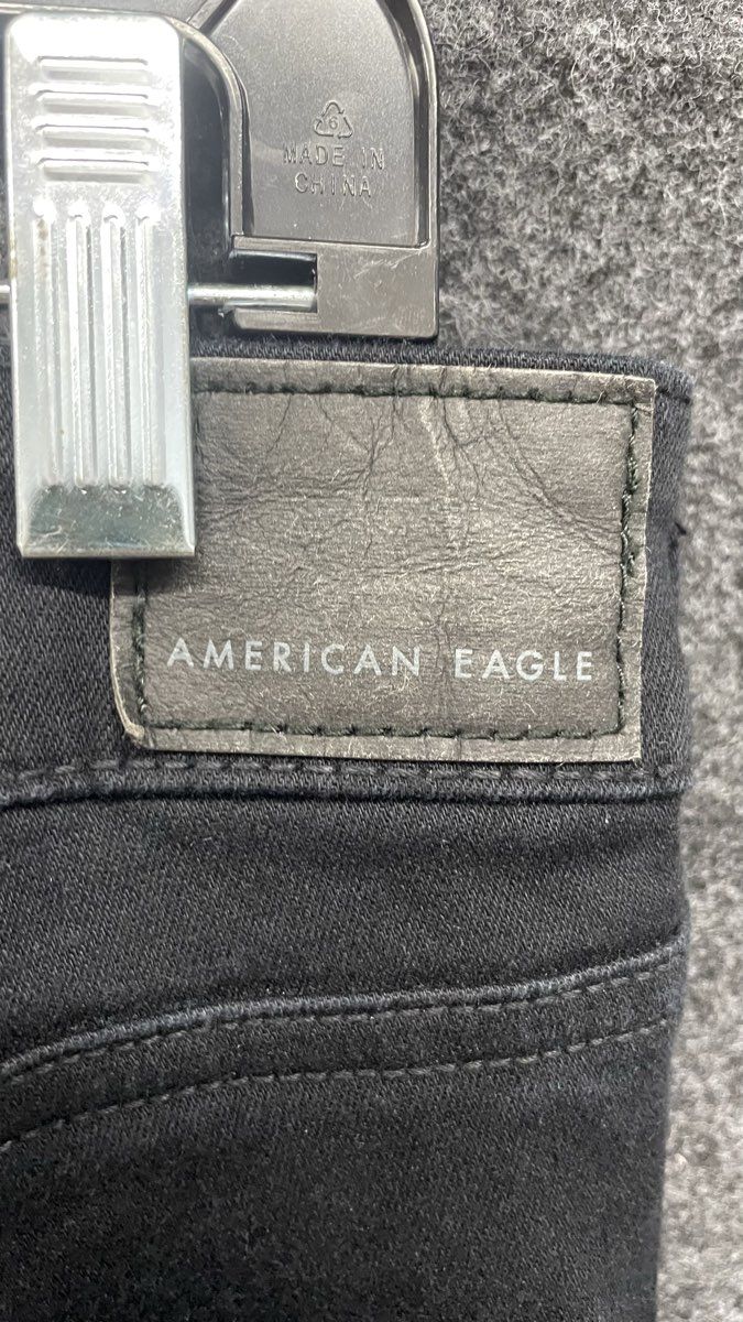 American Eagle Women's Black Hi-Rise Skinny Kick Stretch Split Hem Jeans Sz 12