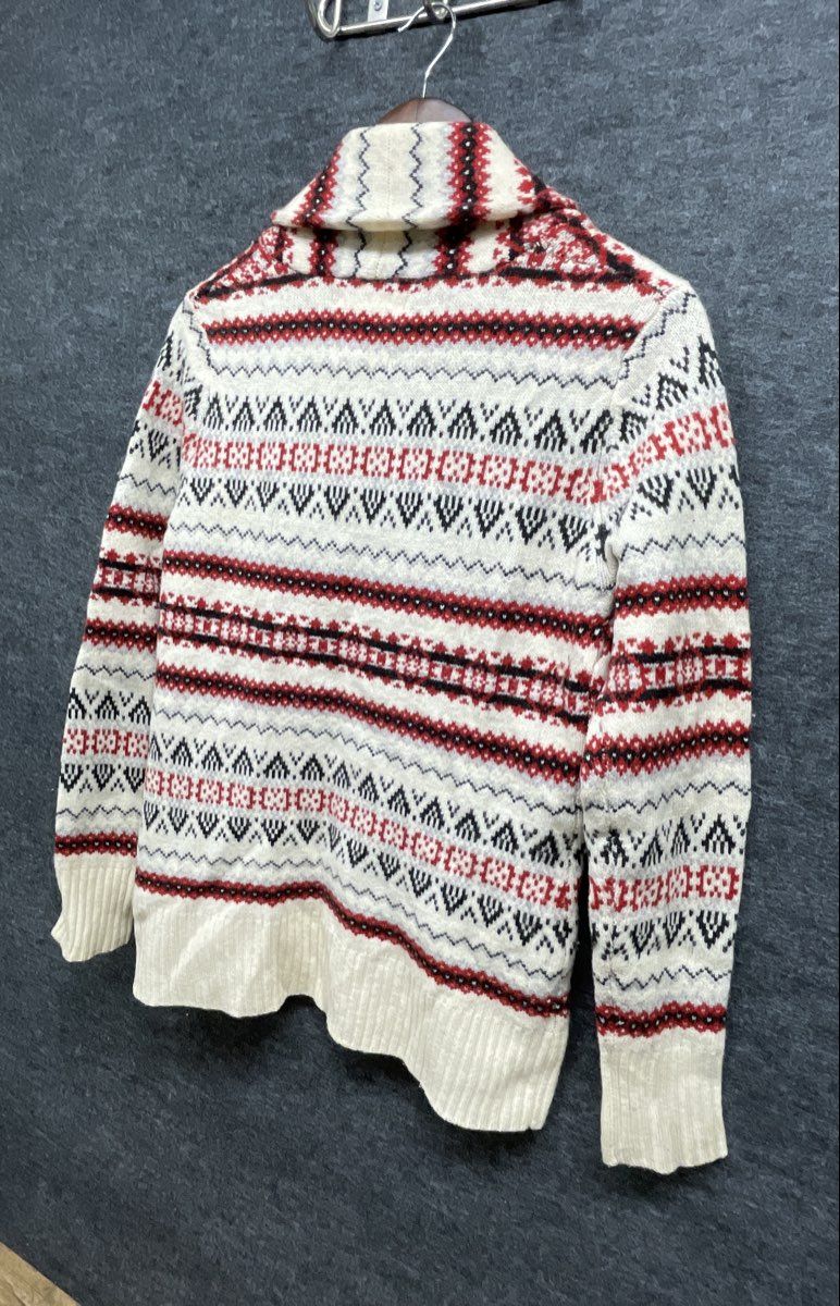 Cambridge Dry Goods Women's Cardigan Cream Fair Isle Shawl Collar Lambswool S