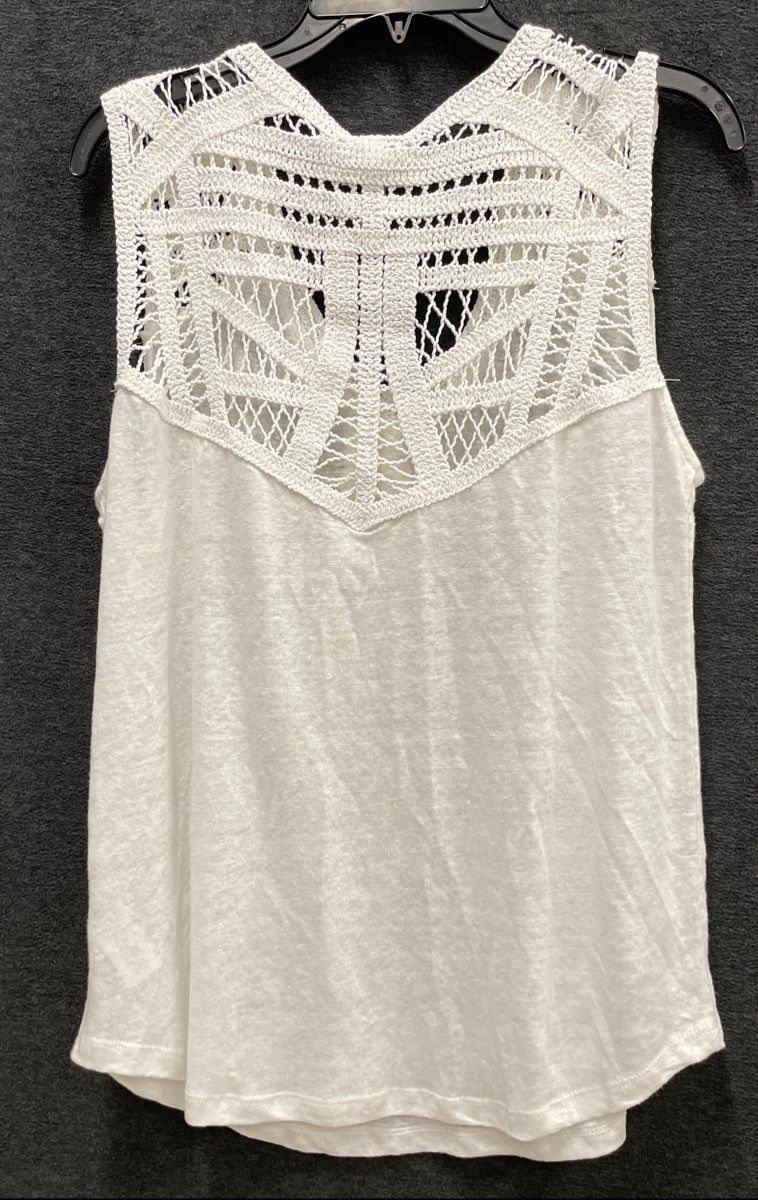 Elie Tahari Women's White Linen Sleeveless Crochet Yoke Top Sz M NWT