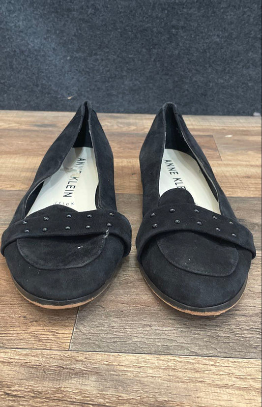 Anne Klein Dyamond Black Suede Studded Loafer Flats Women's Size 9
