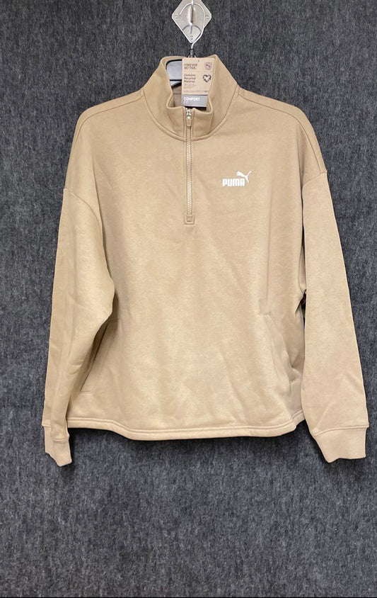 PUMA Women's Beige Comfort Fit 1/4 Zip Fleece Pullover Embroidered Logo Sz L