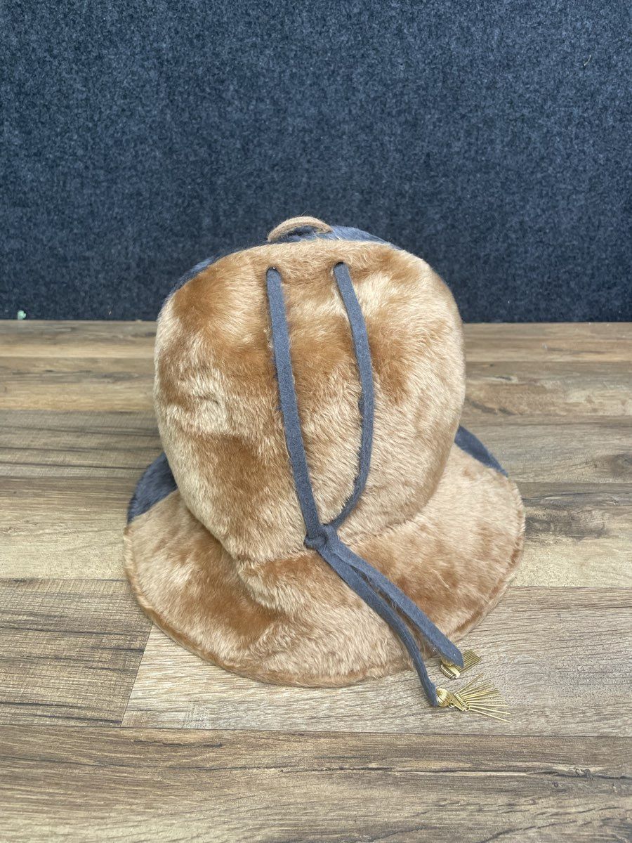 Vintage 80s Mr John Classic Faux Fur Bucket Hat Two Tone Gray Tan Tassel OS