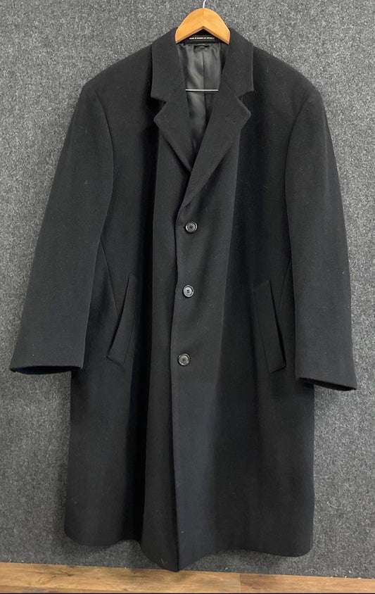London Fog Men's Black Topcoat Notch Lapel Three Button Lined Sz 44S