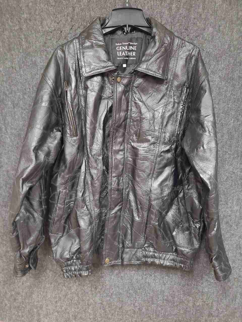 Navarre Men's Vintage 90s Black Patchwork Leather Bomber Jacket Sz XXL