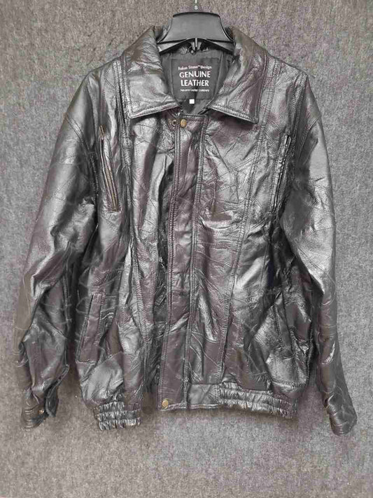 Navarre Men's Vintage 90s Black Patchwork Leather Bomber Jacket Sz XXL