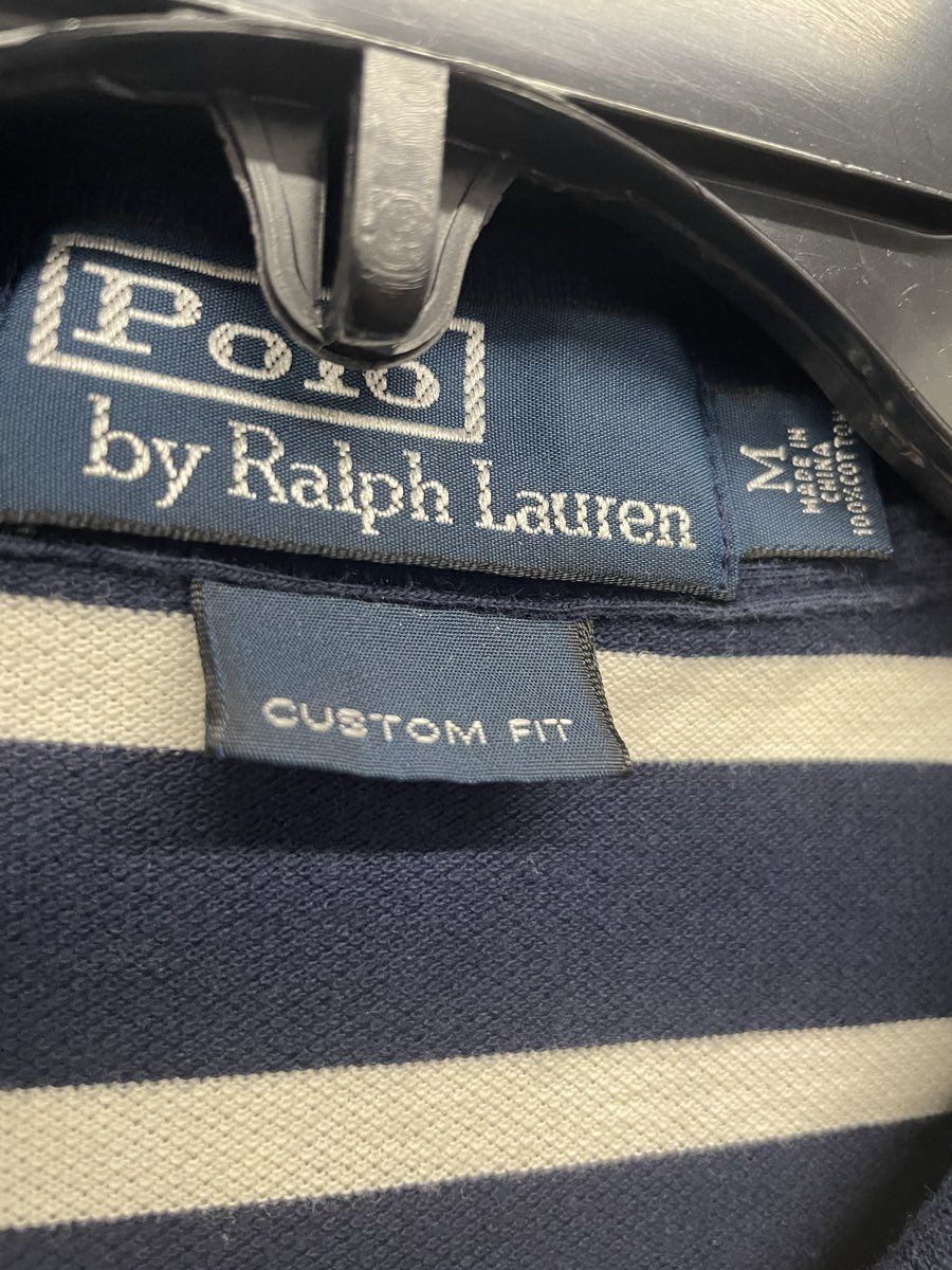Polo Ralph Lauren Men's Polo Shirt Navy White Striped Custom Fit Sz M