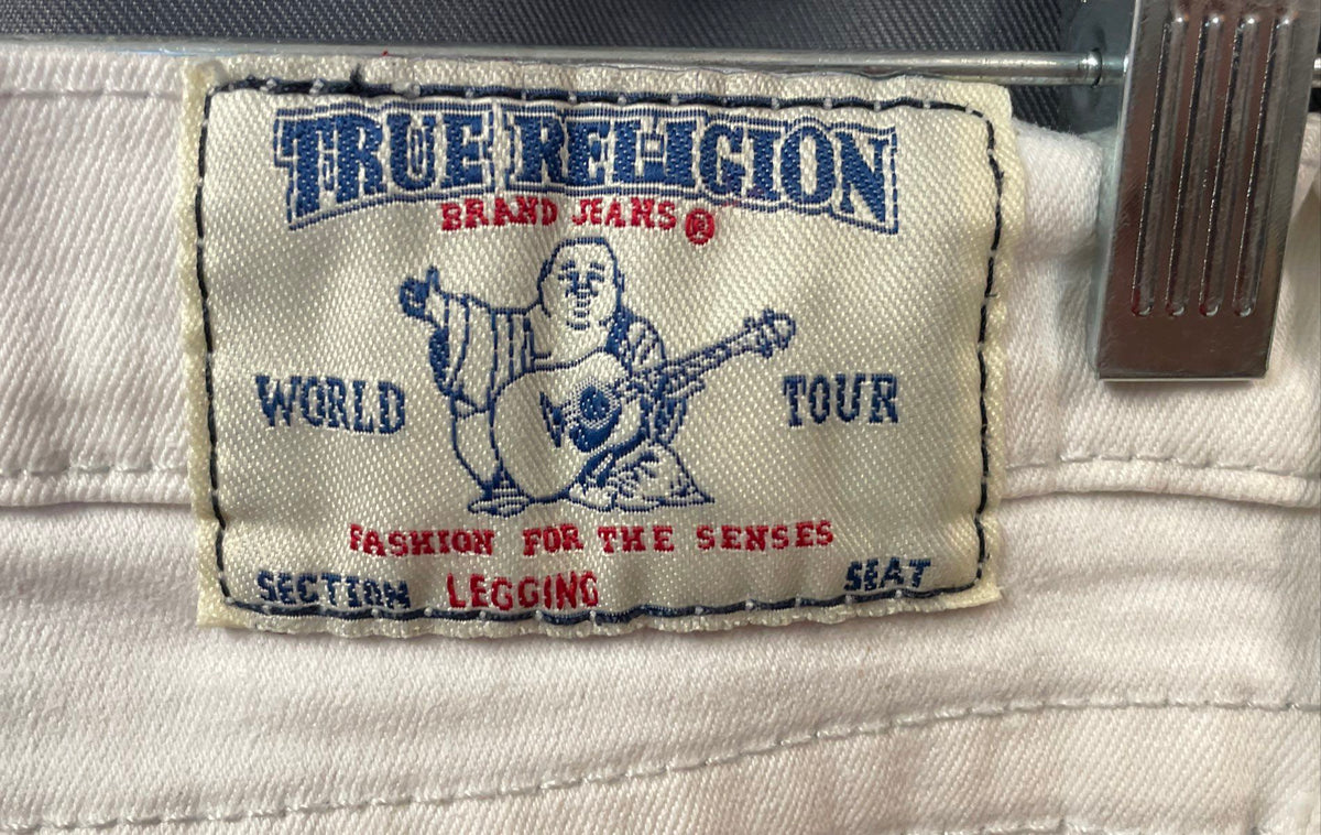 True Religion Women's White Skinny Legging Jeans Flap Pocket Horseshoe Sz 29