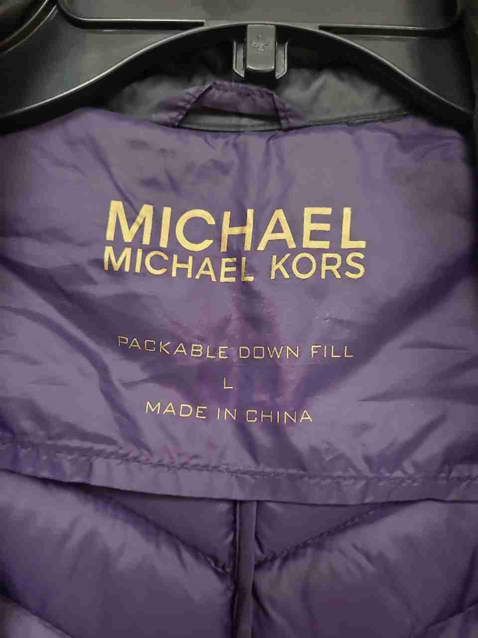 Michael Kors Women's Black Packable Down Puffer Jacket Gold Hardware Logo Sz L