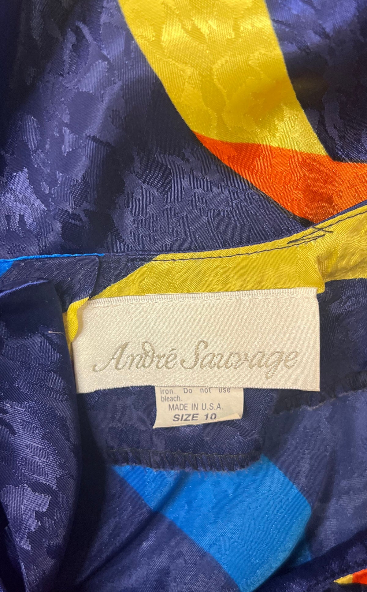 Vintage 90s Andre Sauvage Abstract Ribbon Print Blouse Made USA Sz 10