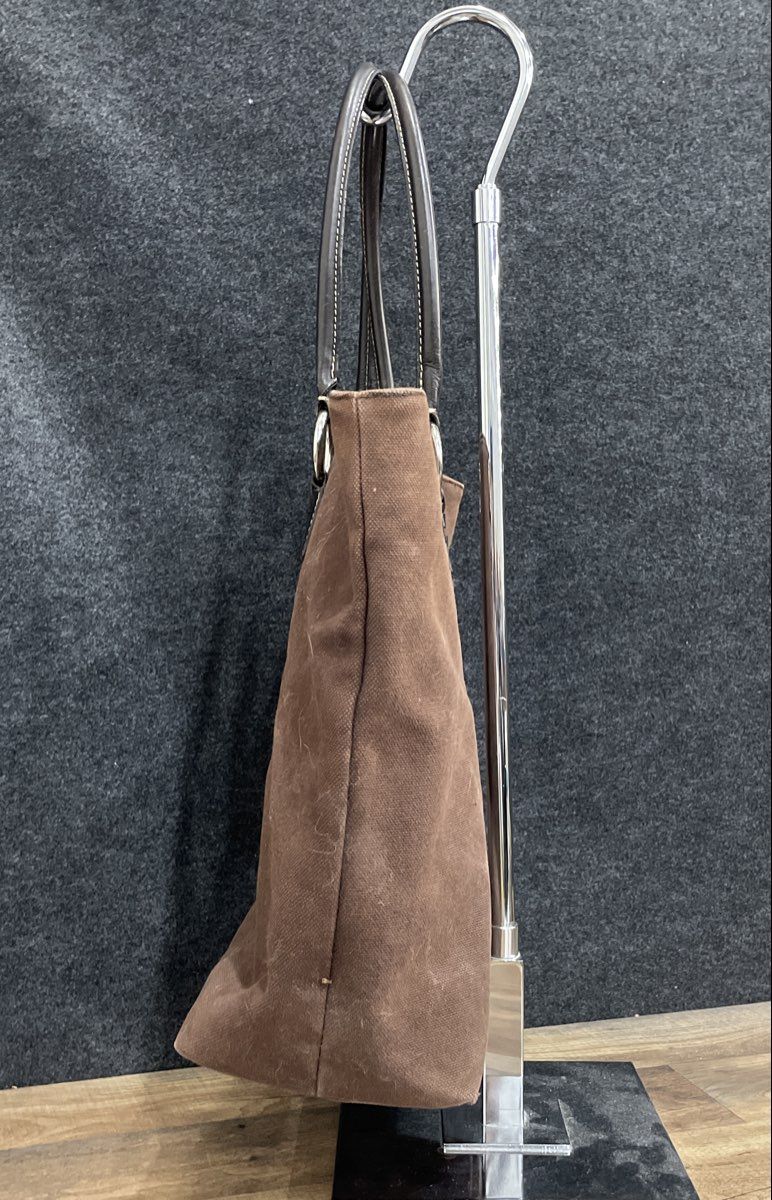Banana Republic Brown Canvas Large Tote Bag Leather Handles Silver Hardware
