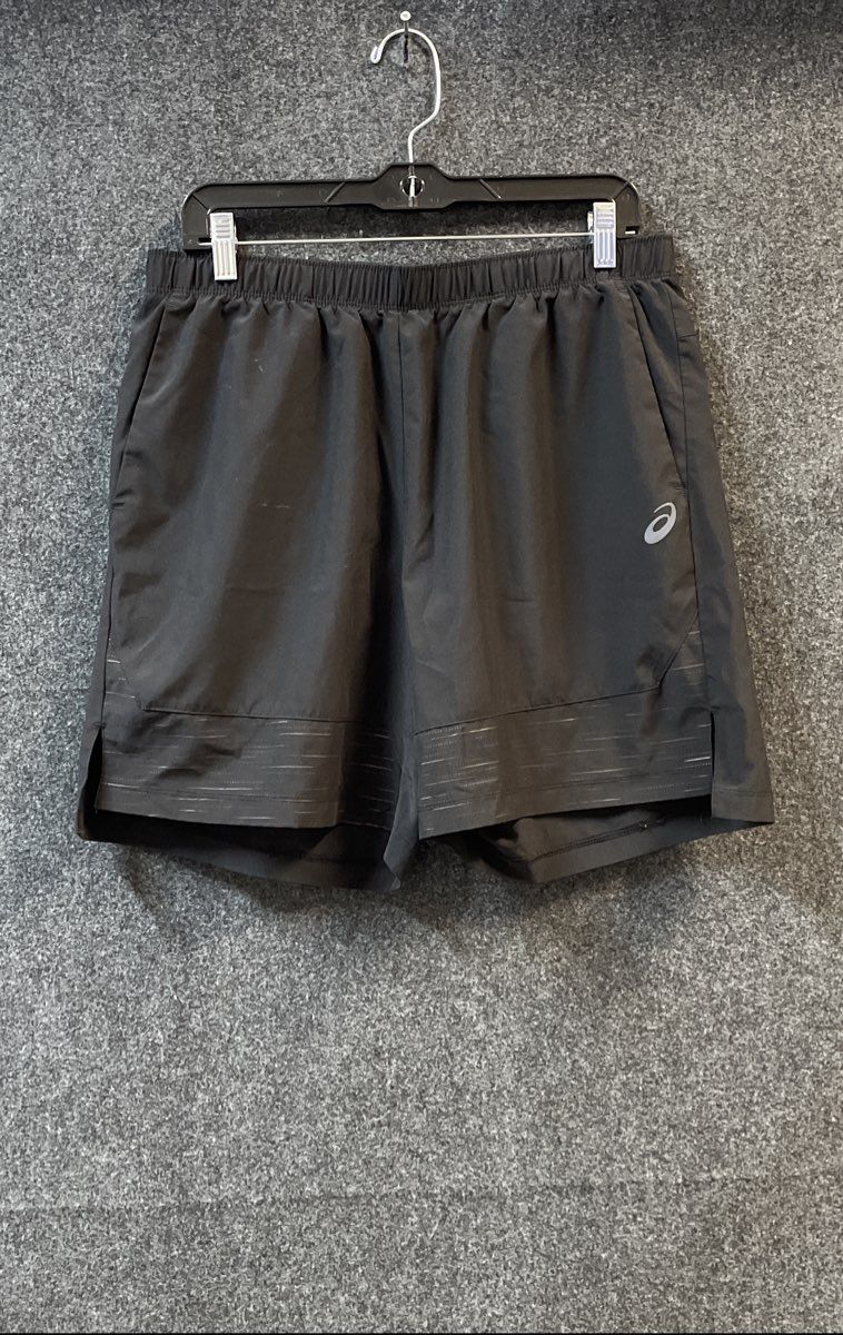 Asics Men's Black Running Training Shorts Reflective Logo Back Zip Pocket Sz L