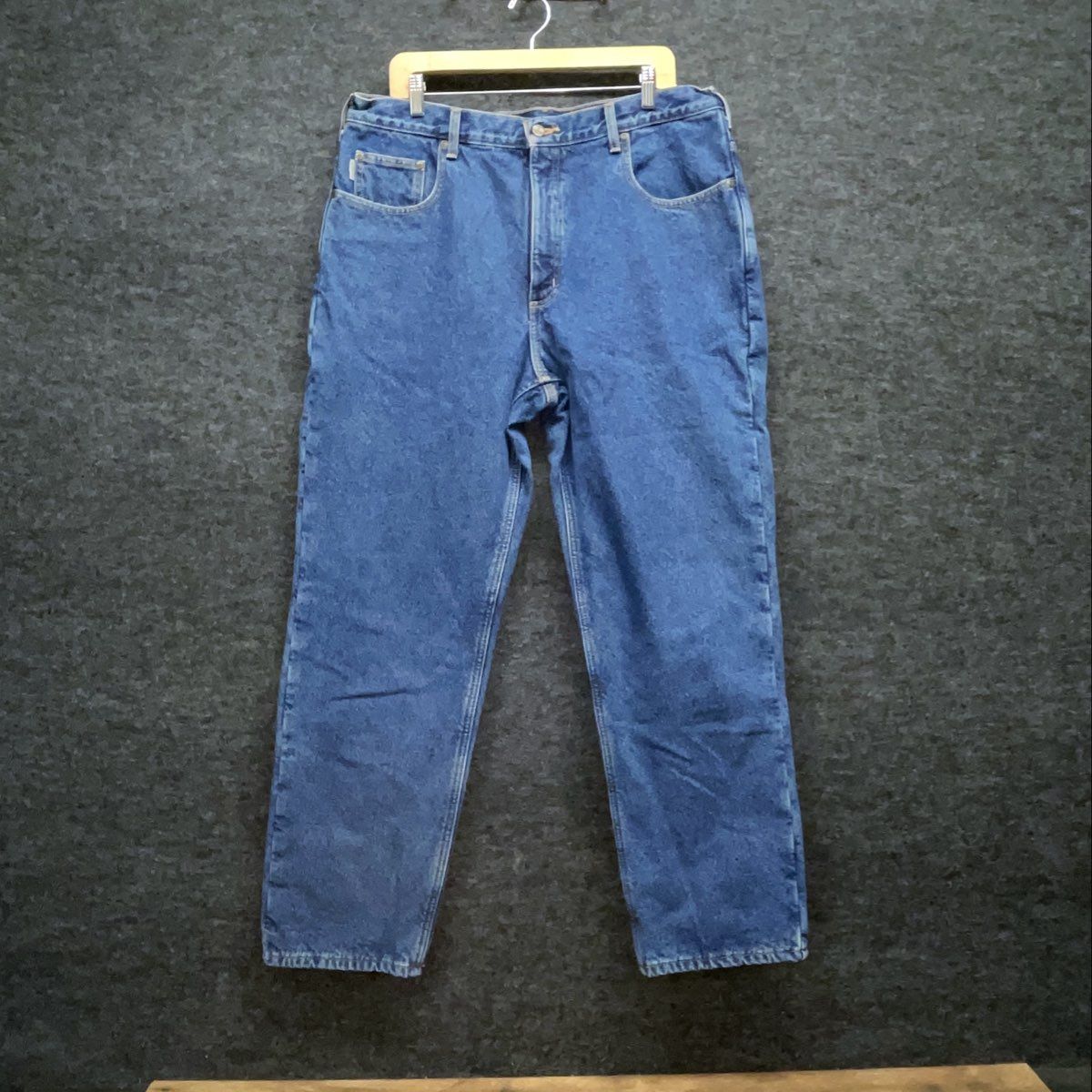 Carhartt Men's Blue Flannel Lined Denim Straight Leg Workwear Jeans