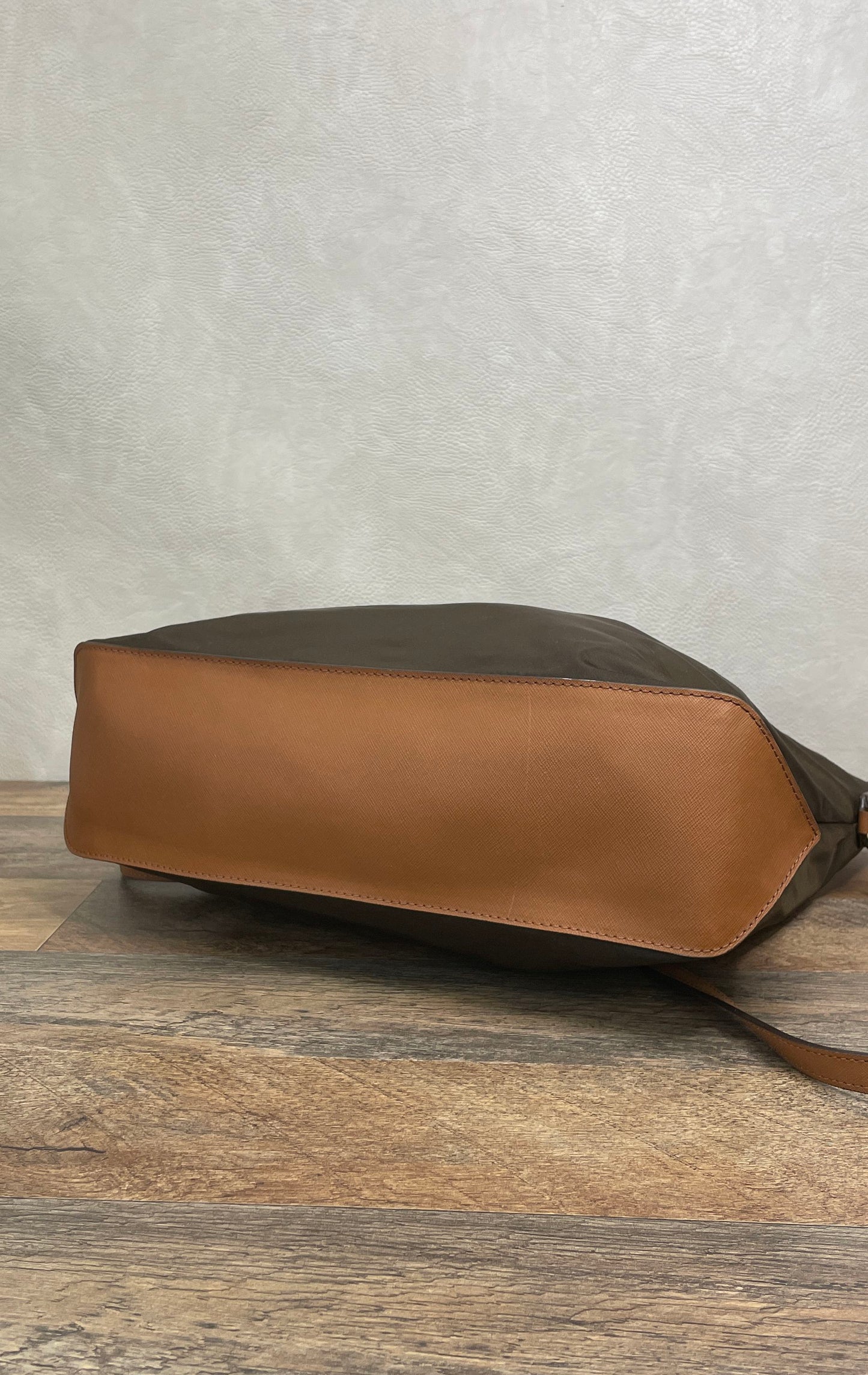 Michael Kors Brown Nylon Saffiano Leather Trim Hobo Shoulder Bag Gold Hardware