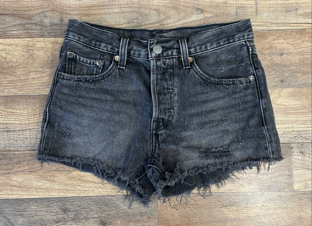 Levi's Women's 501 Black Distressed Raw Hem Cut Off Denim Shorts W24