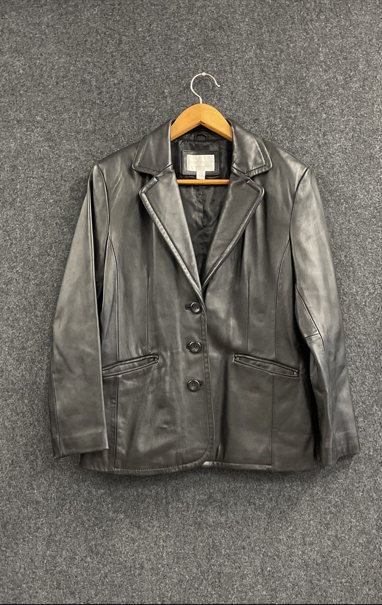 Worthington Women's Black Genuine Lambskin Leather Blazer Jacket Vintage Y2K L