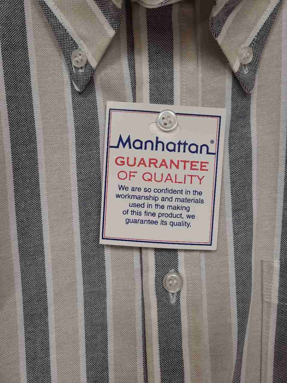 Manhattan Men's Vintage 90s Striped Short Sleeve Button Down Shirt NWT Sz 17.5