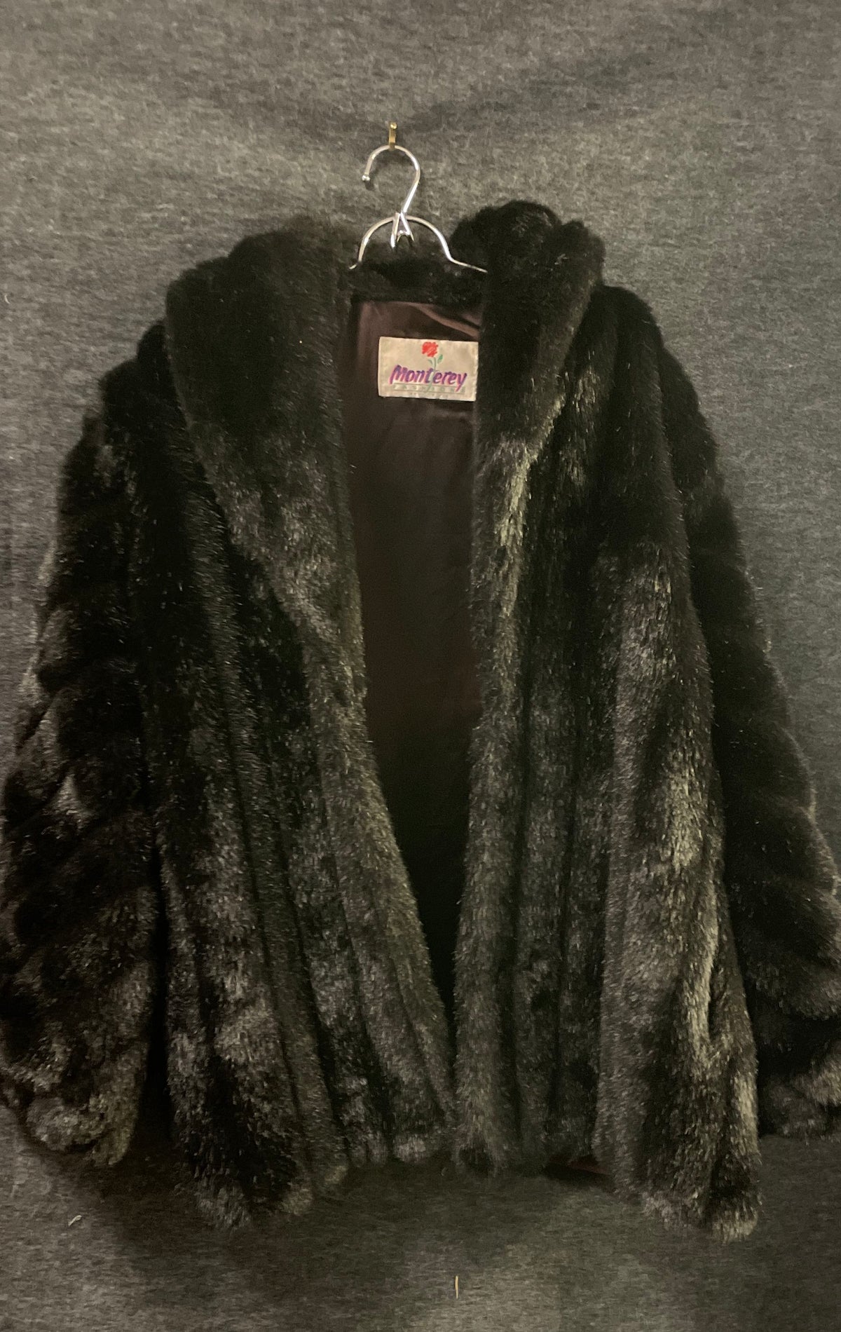 Vintage 90s Monterey Women's Black Faux Fur Jacket Made in USA Sz 18.5